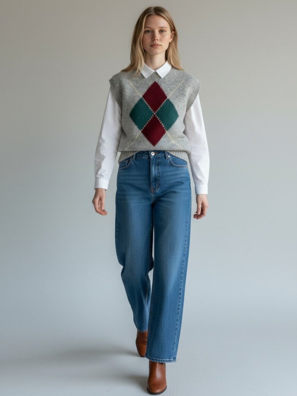 Vintage Cambridge Dry Goods Gray Argyle Wool Sweater Vest Women’s Medium